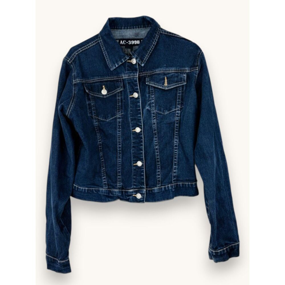 AC-1998 Dark Wash Denim Cropped Jacket Western Ranch Y2K Large